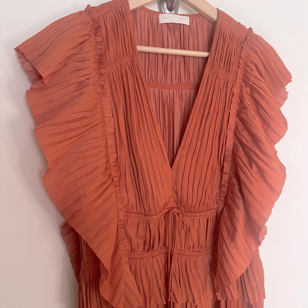 Ulla Johnson Letty Pleated Ruffe Satin Midi Dress - Picture 5 of 12
